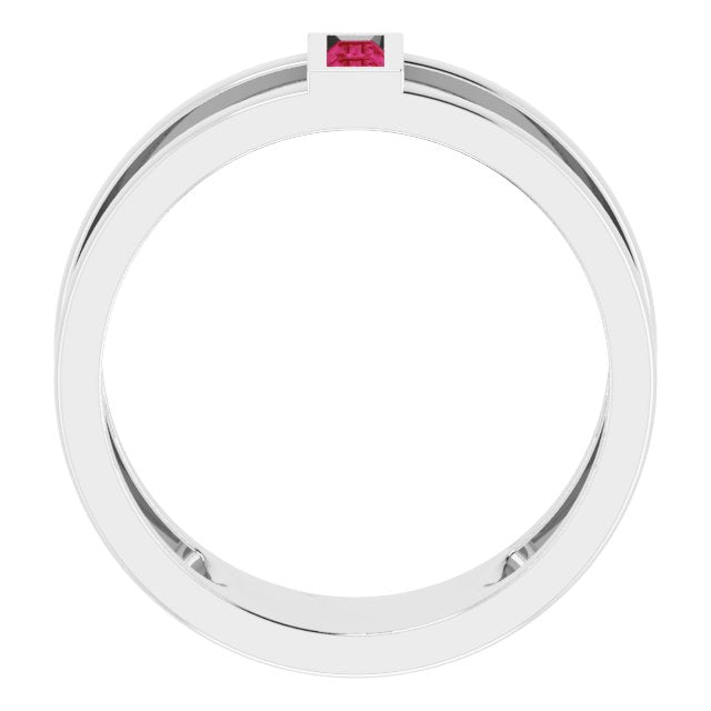 Platinum Straight Baguette Natural Ruby Baguette Negative Space Ring - view 7
