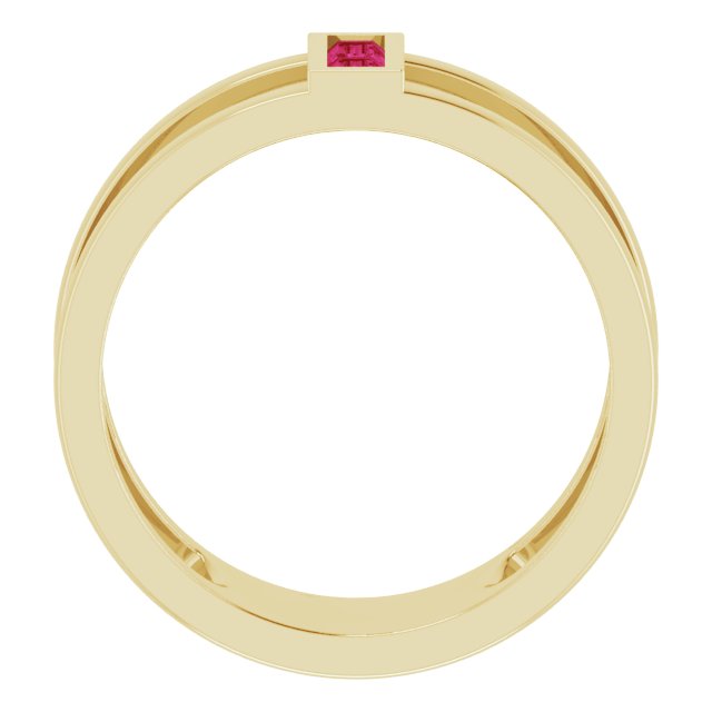 14K Gold Straight Baguette Natural Ruby Baguette Negative Space Ring - Yellow Gold - view 7