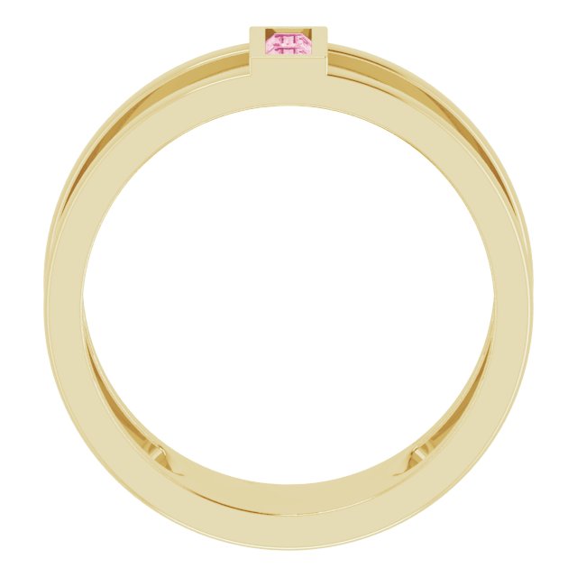 14K Gold Straight Baguette Natural Pink Tourmaline Baguette Negative Space Ring - Yellow Gold - view 7