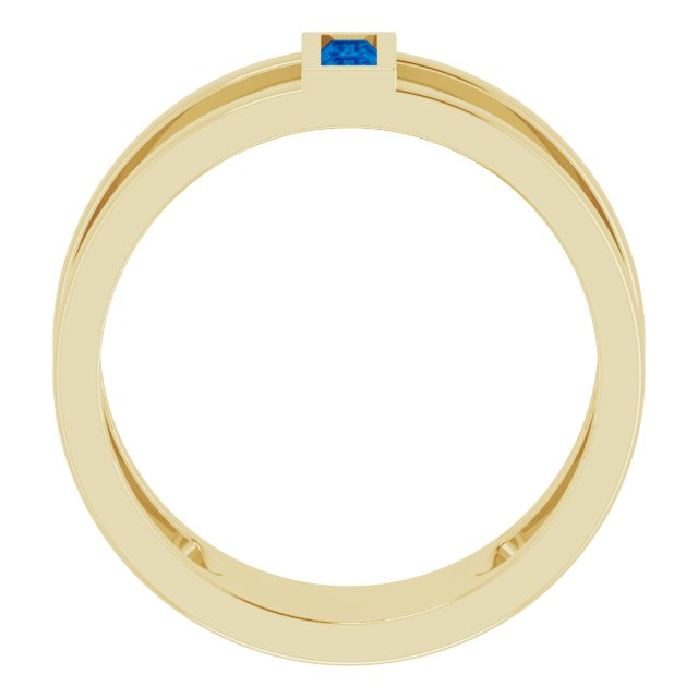 14K Gold Straight Baguette Natural Blue Sapphire Baguette Negative Space Ring - Yellow Gold - view 7