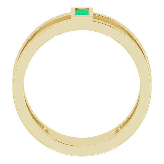 14K Gold Straight Baguette Natural Emerald Baguette Negative Space Ring - Yellow Gold - view 7