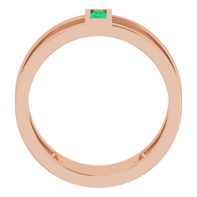 14K Gold Straight Baguette Natural Emerald Baguette Negative Space Ring - Rose Gold - view 7