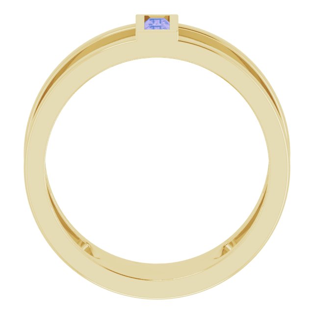 14K Gold Straight Baguette Natural Tanzanite Baguette Negative Space Ring - Yellow Gold - view 7