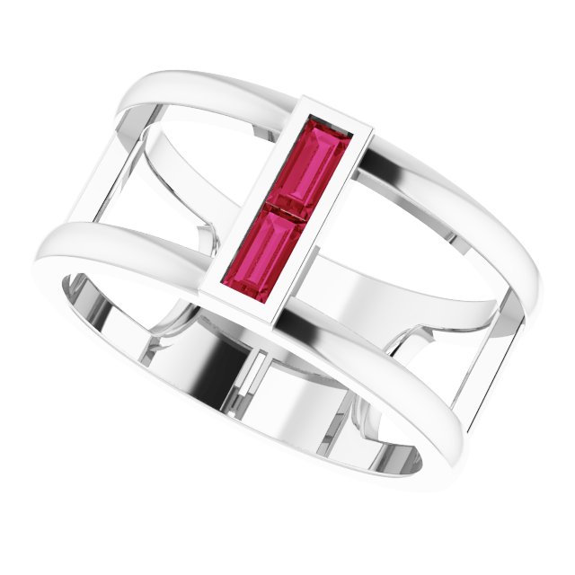 14K Gold Straight Baguette Natural Ruby Baguette Negative Space Ring - White Gold - view 10