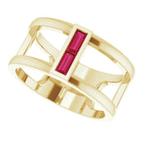 14K Gold Straight Baguette Natural Ruby Baguette Negative Space Ring - Yellow Gold - view 10