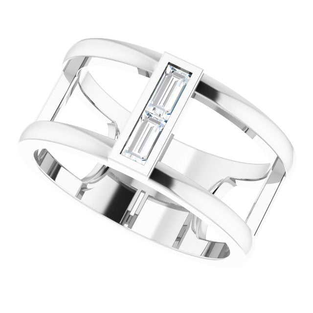 Platinum Straight Baguette Natural Diamond Baguette Negative Space Ring - view 10