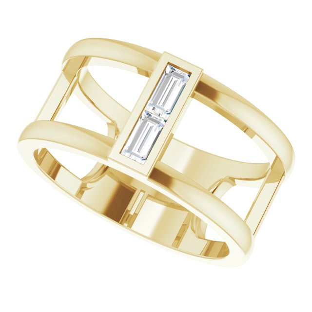 14K Gold Straight Baguette Natural Diamond Baguette Negative Space Ring - Yellow Gold - view 10
