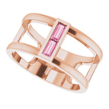 14K Gold Straight Baguette Natural Pink Tourmaline Baguette Negative Space Ring - Rose Gold - view 10