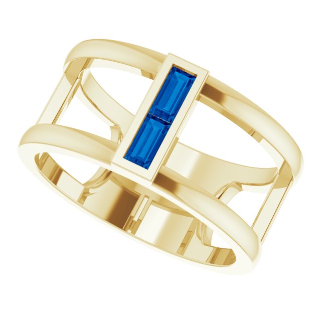 14K Gold Straight Baguette Natural Blue Sapphire Baguette Negative Space Ring - Yellow Gold - view 10