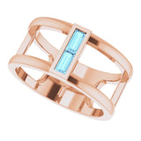 14K Gold Straight Baguette Natural Aquamarine Baguette Negative Space Ring - Rose Gold - view 10