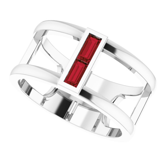 Platinum Straight Baguette Natural Mozambique Garnet Baguette Negative Space Ring - view 10