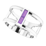 14K Gold Straight Baguette Natural Amethyst Baguette Negative Space Ring - White Gold - view 10