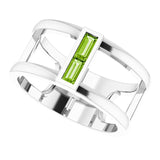 Platinum Straight Baguette Natural Peridot Baguette Negative Space Ring - view 10