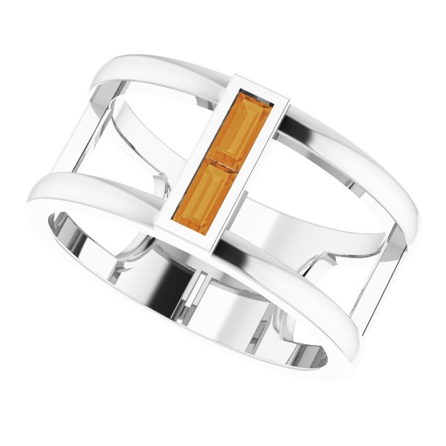 14K Gold Straight Baguette Natural Citrine Baguette Negative Space Ring - White Gold - view 10
