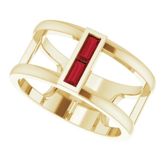 14K Gold Straight Baguette Natural Mozambique Garnet Baguette Negative Space Ring - Yellow Gold - view 10
