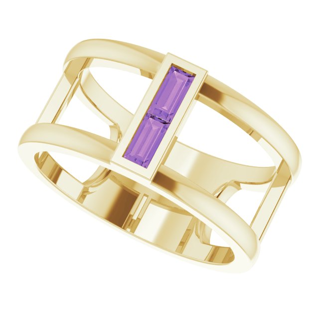 14K Gold Straight Baguette Natural Amethyst Baguette Negative Space Ring - Yellow Gold - view 10