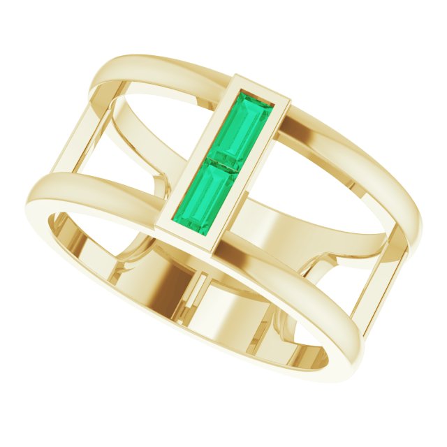 14K Gold Straight Baguette Natural Emerald Baguette Negative Space Ring - Yellow Gold - view 10