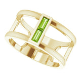 14K Gold Straight Baguette Natural Peridot Baguette Negative Space Ring - Yellow Gold - view 10