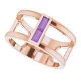 14K Gold Straight Baguette Natural Amethyst Baguette Negative Space Ring - Rose Gold - view 10