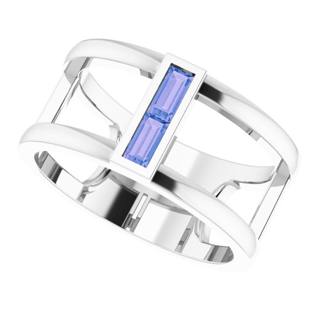 14K Gold Straight Baguette Natural Tanzanite Baguette Negative Space Ring - White Gold - view 10