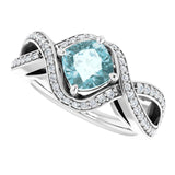 Platinum Cushion Natural Sky Blue Topaz & Natural Diamond Accented Ring - view 5