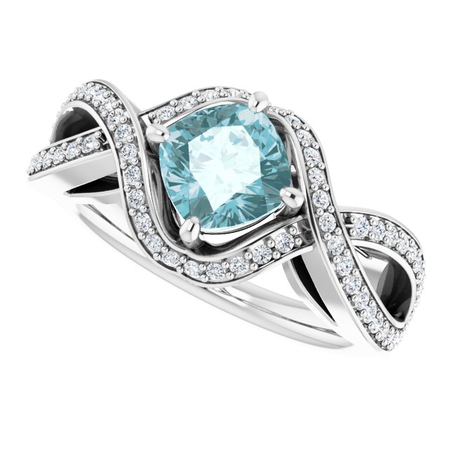 Platinum Cushion Natural Sky Blue Topaz & Natural Diamond Accented Ring - view 5