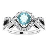 Platinum Cushion Natural Sky Blue Topaz & Natural Diamond Accented Ring - view 3