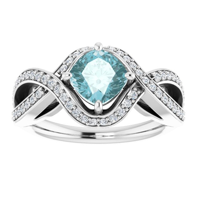 Platinum Cushion Natural Sky Blue Topaz & Natural Diamond Accented Ring - view 3