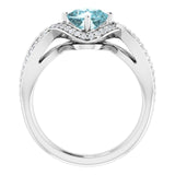 Platinum Cushion Natural Sky Blue Topaz & Natural Diamond Accented Ring - view 2