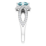 Platinum Cushion Natural Sky Blue Topaz & Natural Diamond Accented Ring - view 4