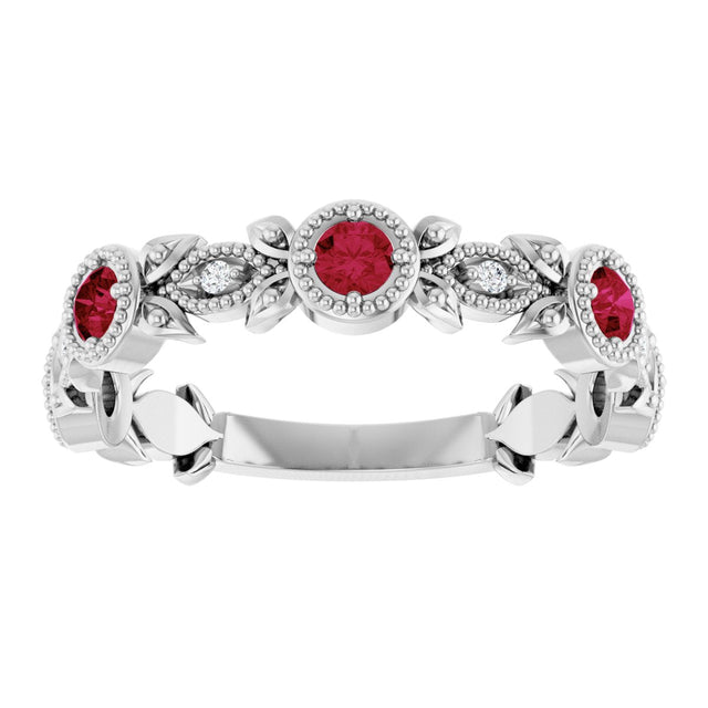 Platinum Round Natural Lab-Grown Ruby Leaf Ring - view 8