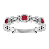 Platinum Round Natural Ruby Leaf Ring - view 8