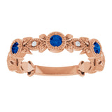 14K Gold Round Natural Blue Sapphire Leaf Ring - Rose Gold - view 8