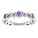 14K Gold Round Natural Amethyst Leaf Ring - White Gold - view 8