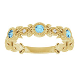 14K Gold Round Natural Aquamarine Leaf Ring - Yellow Gold - view 8