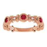 14K Gold Round Lab-Grown Ruby Leaf Ring - view 8