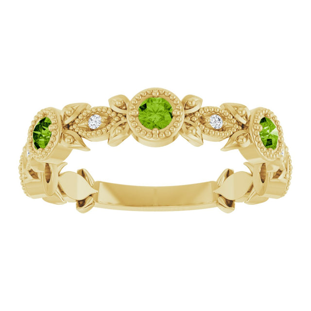 14K Gold Round Natural Peridot Leaf Ring - Yellow Gold - view 8