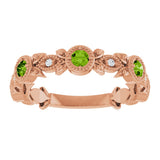 14K Gold Round Natural Peridot Leaf Ring - Rose Gold - view 8