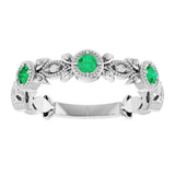 14K Gold Round Natural Emerald Leaf Ring - White Gold - view 8