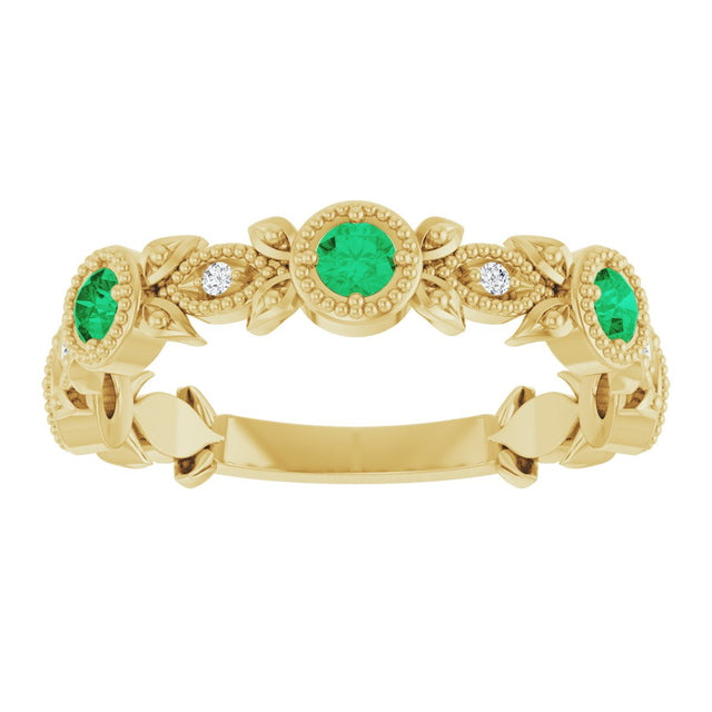 14K Gold Round Natural Emerald Leaf Ring - Yellow Gold - view 8