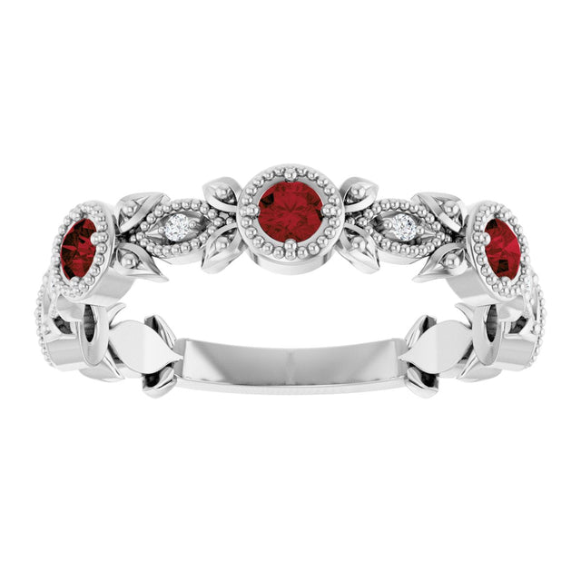 Platinum Round Natural Mozambique Garnet Leaf Ring - view 8