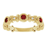14K Gold Round Natural Mozambique Garnet Leaf Ring - Yellow Gold - view 8