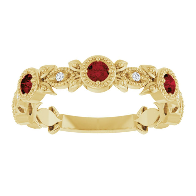 14K Gold Round Natural Mozambique Garnet Leaf Ring - Yellow Gold - view 8