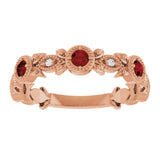 14K Gold Round Natural Mozambique Garnet Leaf Ring - Rose Gold - view 8