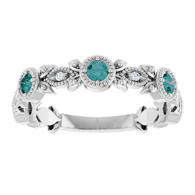 14K Gold Round Natural Alexandrite Leaf Ring - White Gold - view 8