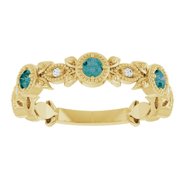 14K Gold Round Lab-Grown Alexandrite Leaf Ring - Yellow Gold - view 8
