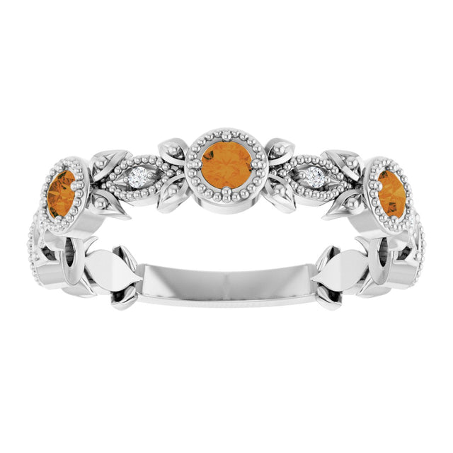 14K Gold Round Natural Citrine Leaf Ring - White Gold - view 8