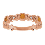 14K Gold Round Natural Citrine Leaf Ring - Rose Gold - view 8