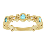 14K Gold Round Natural Blue Zircon Leaf Ring - Yellow Gold - view 8