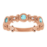 14K Gold Round Natural Blue Zircon Leaf Ring - Rose Gold - view 8